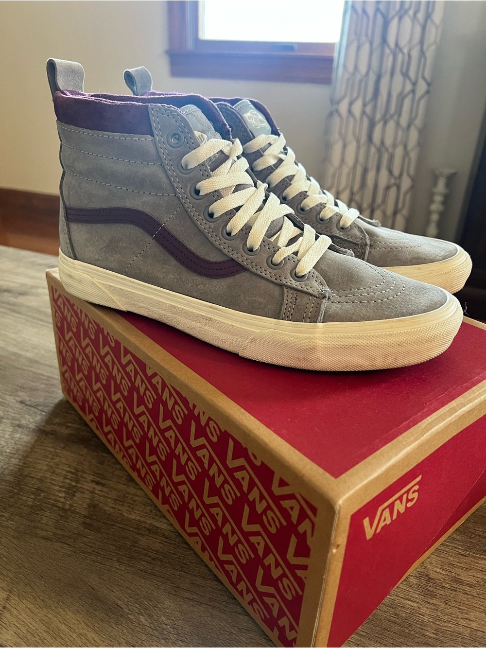 Vans High Top Suede Sneakers in Gray & Purple - Picture 3 of 6